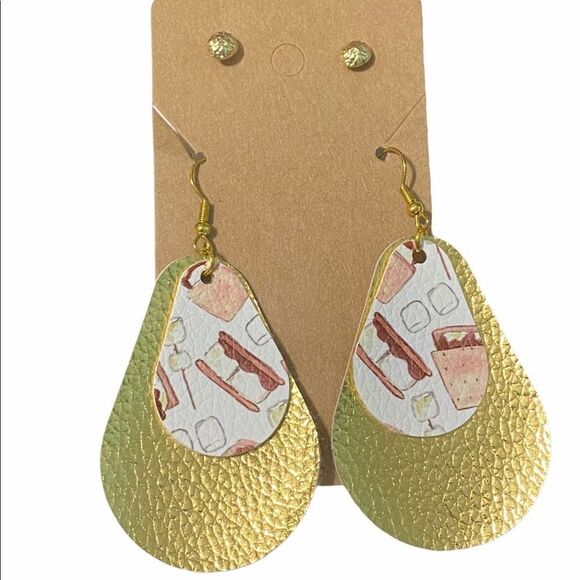 Statement Earrings Set S’mores Gold Dangle Slip On Earrings Round Gold Studs - Picture 1 of 5